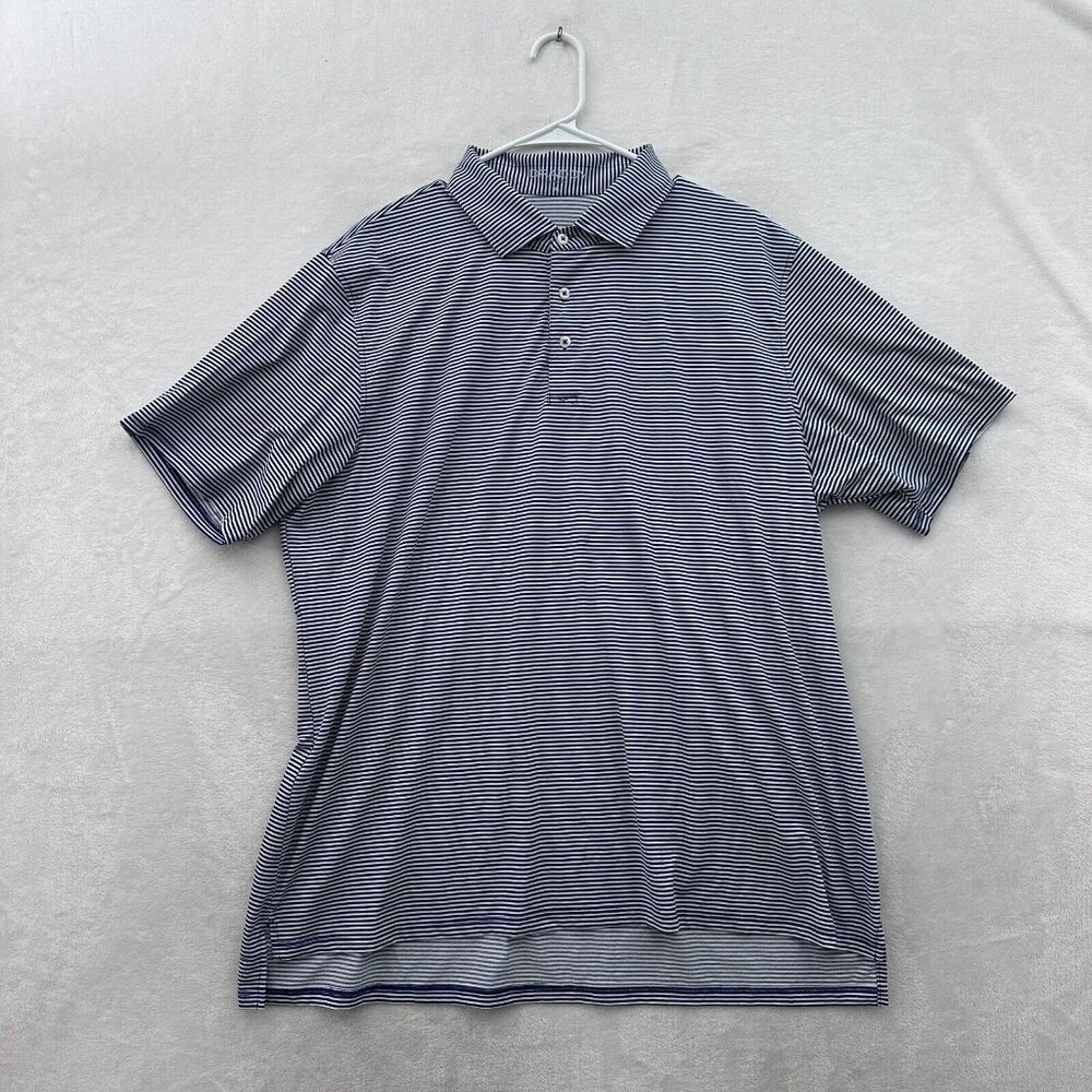 B Draddy Polo Shirt Mens XL Blue Stiped Golf Performance Sports Athletic SPDR